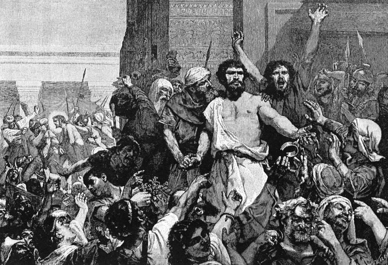 'Gib uns Barabbas!', aus The Bible and its Story Taught by One Thousand Picture Lessons, 1910.