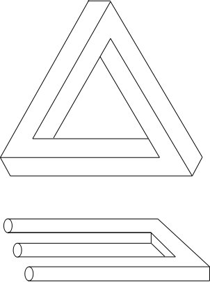 Penrose-Dreieck (Tribar) und die Teufelskralle oder Teufelsgabel (Blivet)