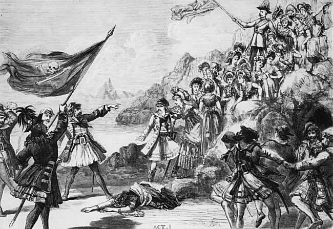 Drawing of the finale of Act I of The Pirates of Penzance from The Illustrated Sporting and Dramatic News, 1880