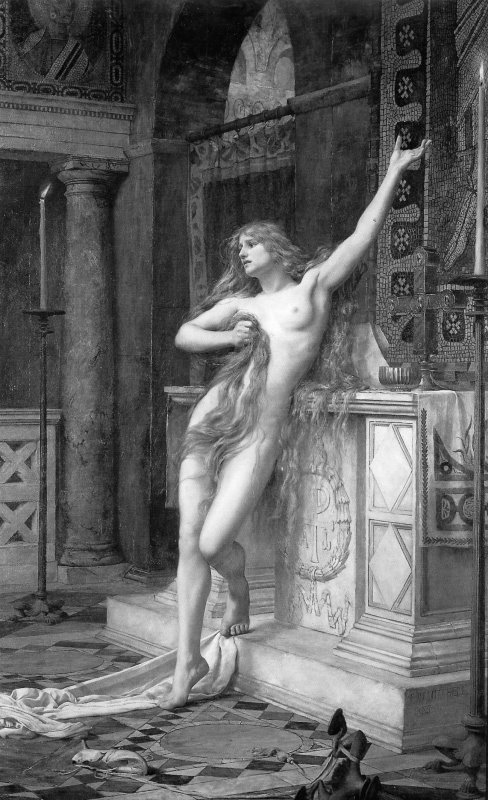 Hypatia vor ihrer Ermordung in der Kirche. Gemlde von Charles William Mitchell, 1885, Laing Art Gallery, Newcastle