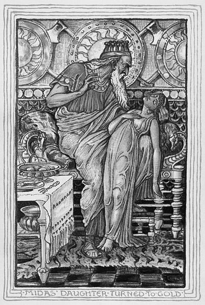 Midas verwandelt seine Tochter versehentlich in Gold (Walter Crane, 1893)