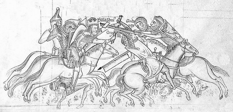 Saladin erobert das Wahre Kreuz. Darstellung in der Chronica majora von Matthus Paris, 13. Jahrhundert