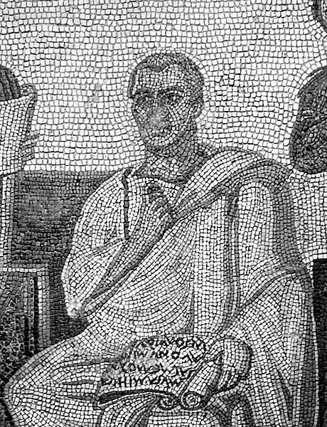 Der große lateinische Dichter Virgil, in den Händen die Schrift Aeneid. Das Mosaik, das aus dem 3. Jahrhundert nach Christus stammt, wurde in der Hadrumetum in Sousse, Tunesien entdeckt und ist jetzt im Bardo-Museum in Tunis, Tunesien.